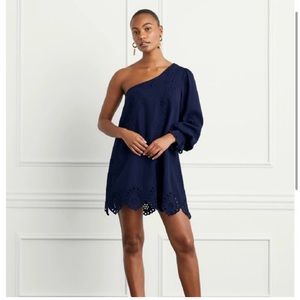 NWT Hill House Navy Linen Dress The Mila One Shoulder Mini Dress Women’s size XS
